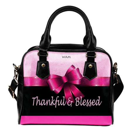 Thankful and Blessed pink gift leather shoulder handbag