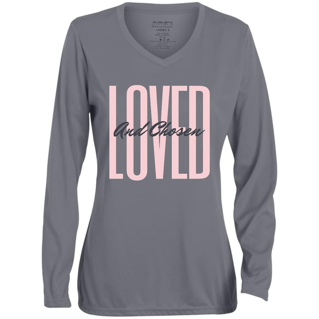 loved and chosen 1788 Ladies' Moisture-Wicking Long Sleeve V-Neck Tee
