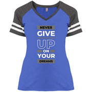 never give up DM476 Ladies' Game V-Neck T-Shirt