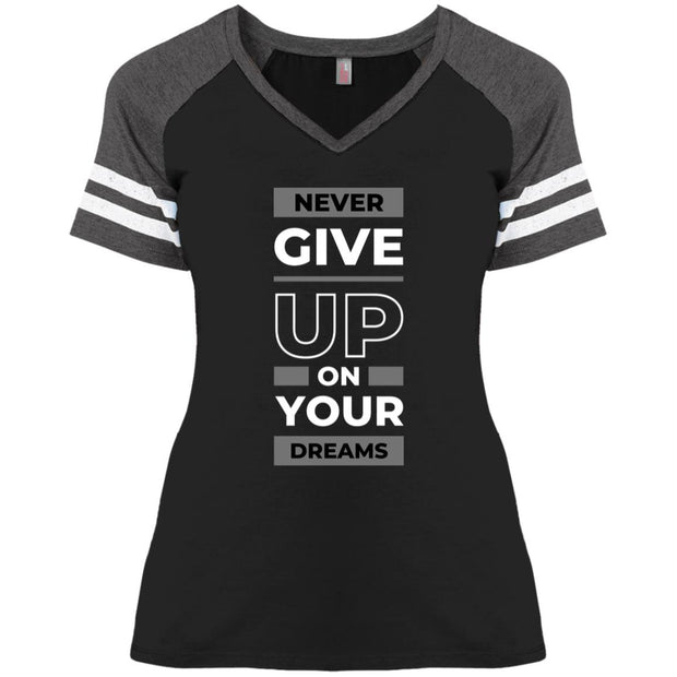 never give up DM476 Ladies' Game V-Neck T-Shirt