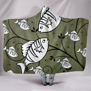 White Fish Print Hooded Blanket-Free Shipping